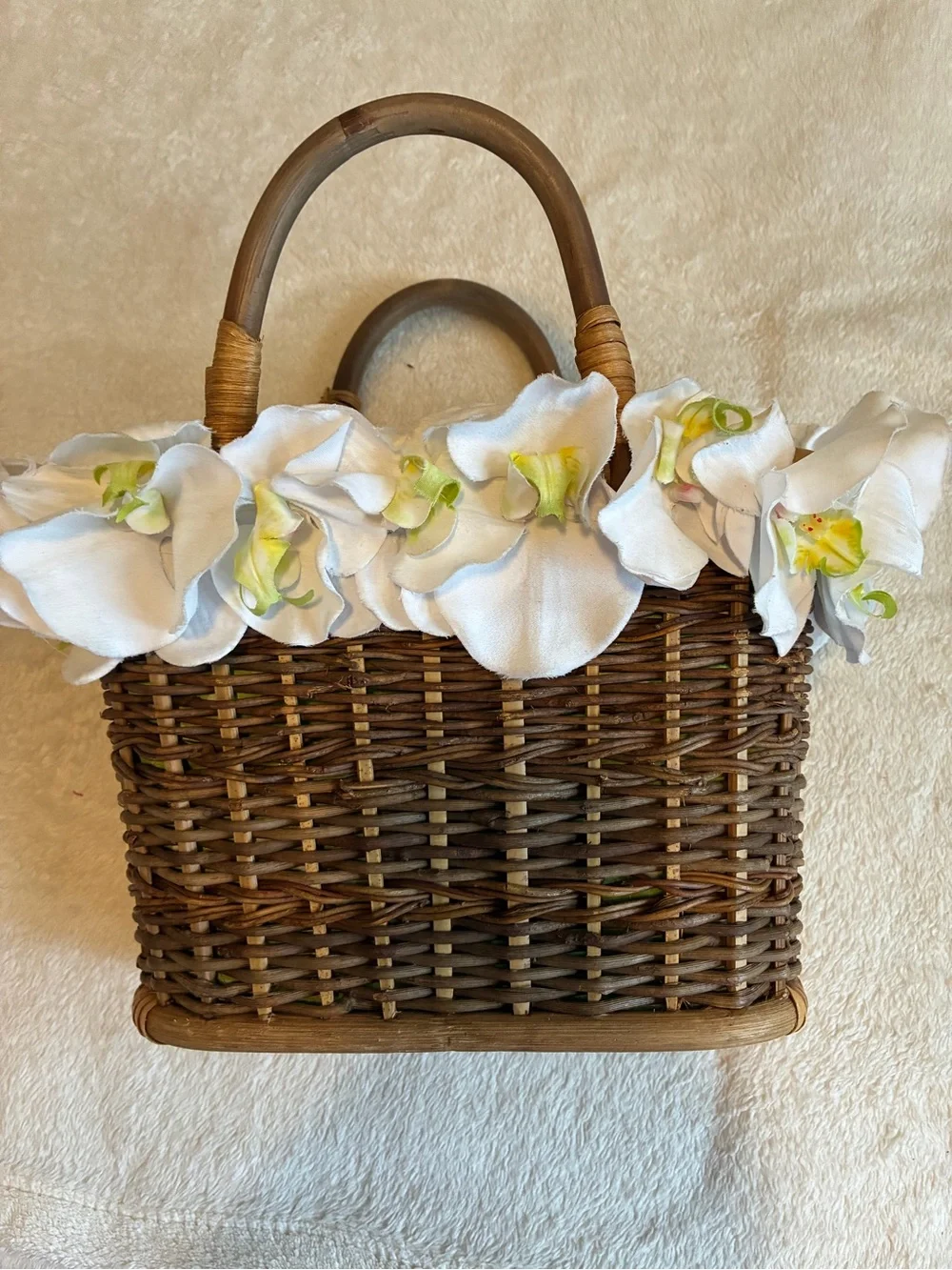Gretchen Scott Designs Lime Green Polka & Stripe Rattan Tote